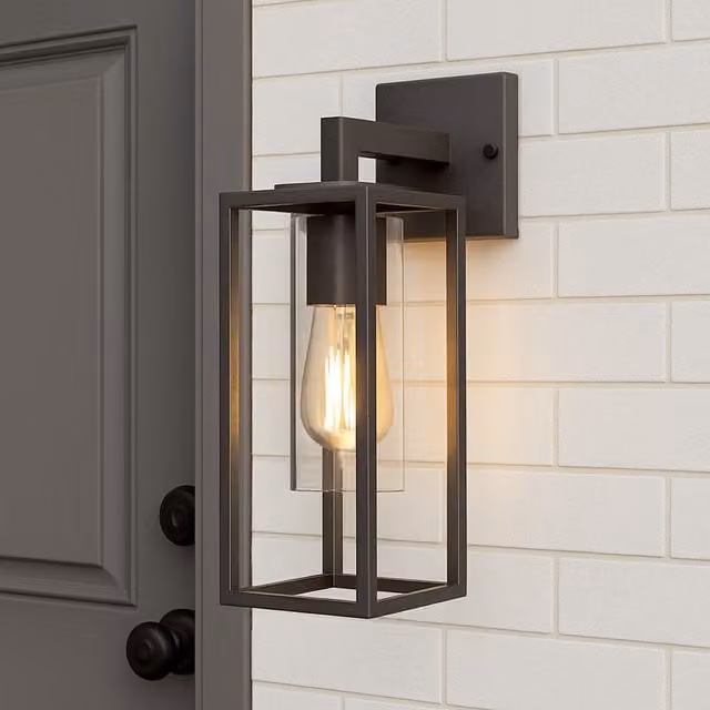 CGC Interiors Chloe Black Metal Outdoor Wall Lantern with Transparent Glass Diffuser, E27, IP54 Downlight