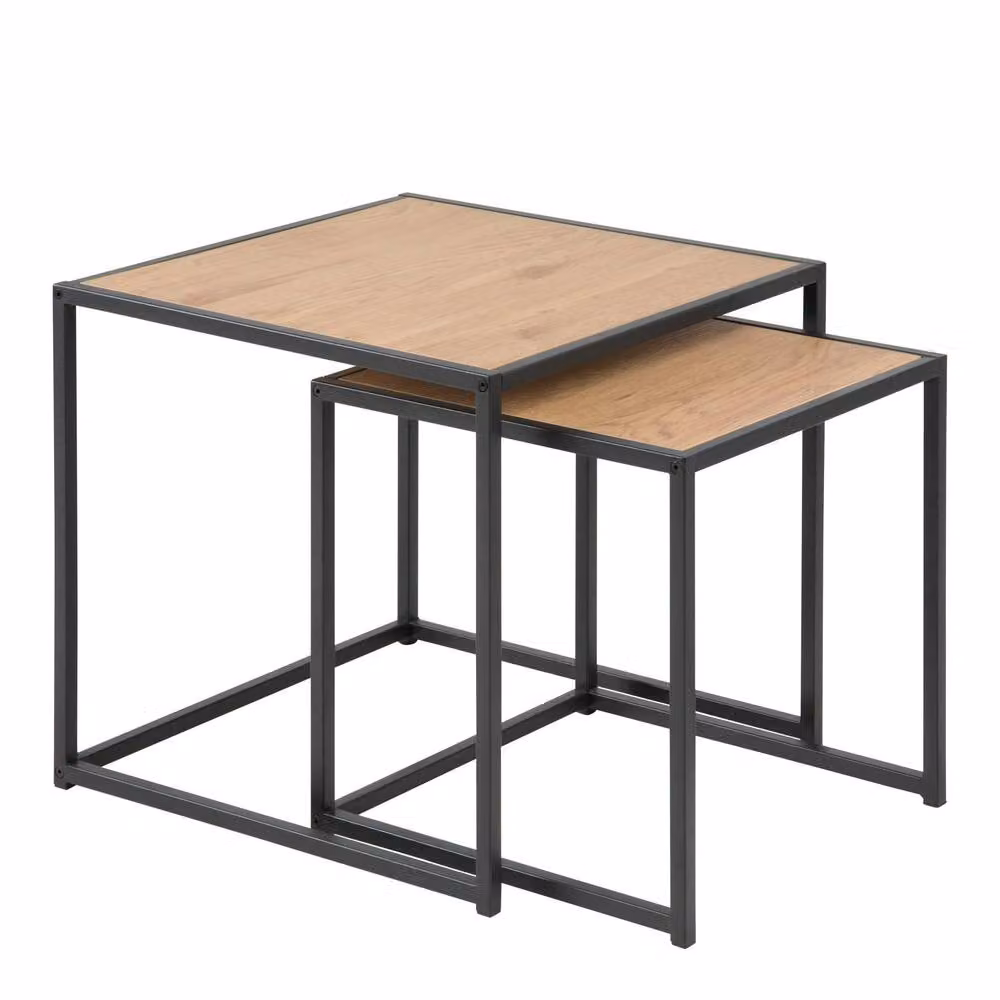 Wyld Haus El Paso Set of 2 Nesting Tables with Black Metal Frame and Natural MDF Laminate Tops – 2