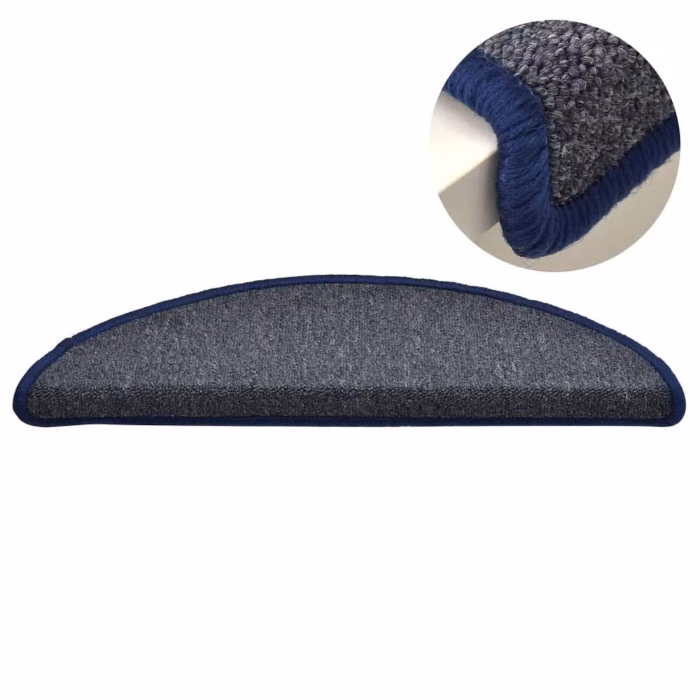 Berkfield Home Self-Adhesive Carpet Stair Treads, 15 Pieces, Dark Grey and Blue, W: 56 cm, D: 17 cm, H: 3 cm – 4