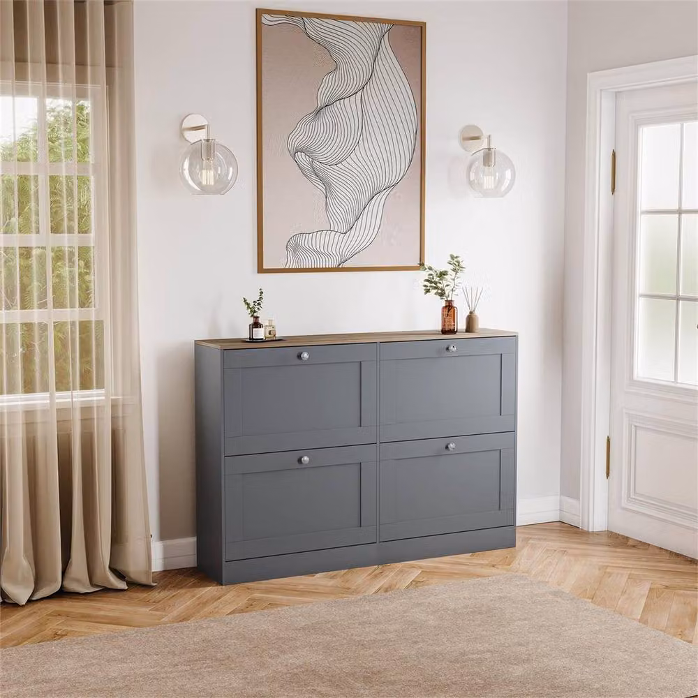 SPETLEK Grey Oak 4 Tier Shoe Cabinet with Doors and Drawers – 2
