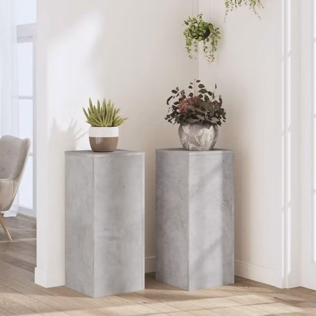 Berkfield Home Set of 2 Modern Concrete Grey Plant Stands, W/D/H: 30 x 30 x 70 cm – 1