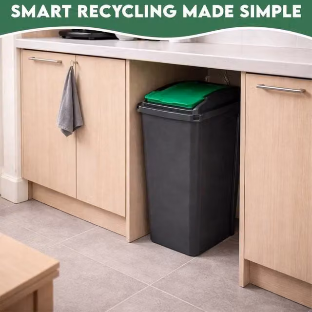 EONLION Slim Plastic Waste Recycling Bin with Lid, Green and Black, Height: 100 cm – 1