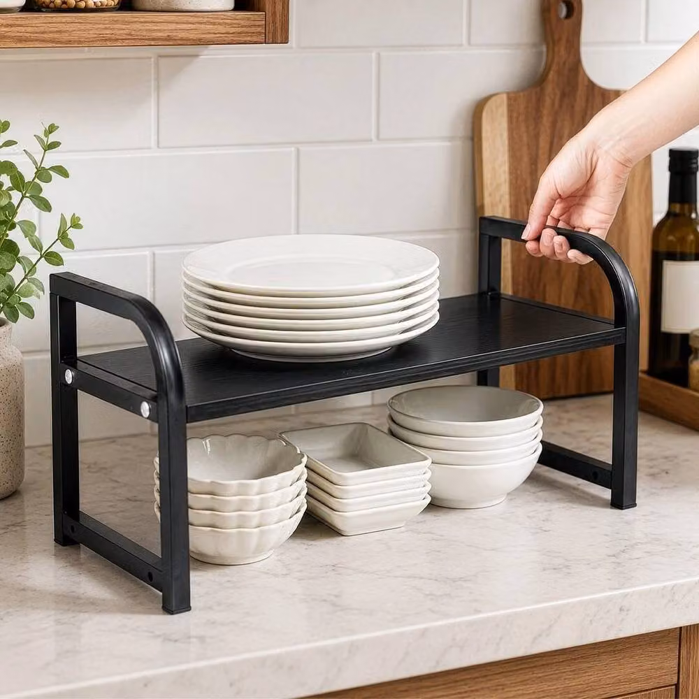Kelvenix 2 Tier Black Freestanding Kitchen Shelf Organiser W: 21.5 cm, D: 19.5 cm, H: 40 cm – 3