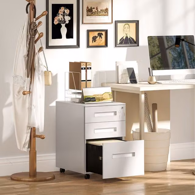 Vinsetto 3 Drawer Metal Filing Cabinet in White for A4, Legal and Letter Sizes, W: 39 cm, D: 39 cm, H: 39 cm