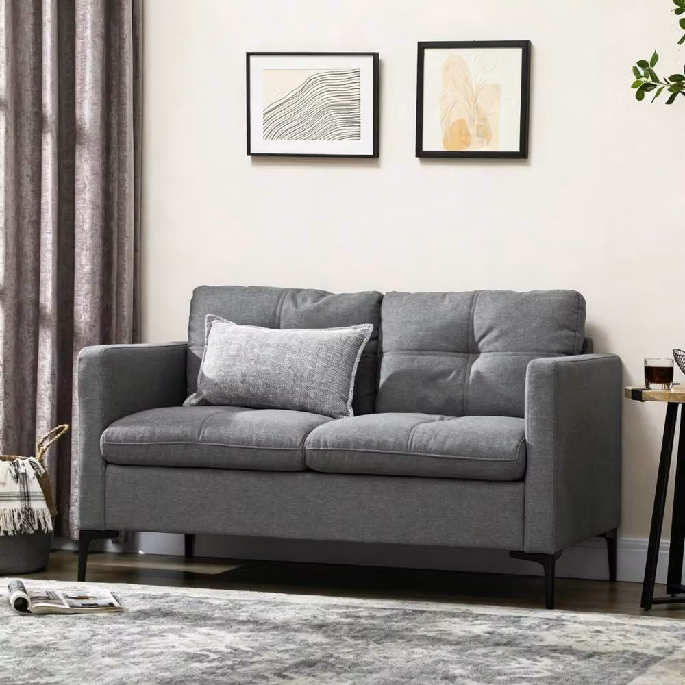 STILVORA 2-Seater Modern Upholstered Sofa with Metal Frame in Grey – 2