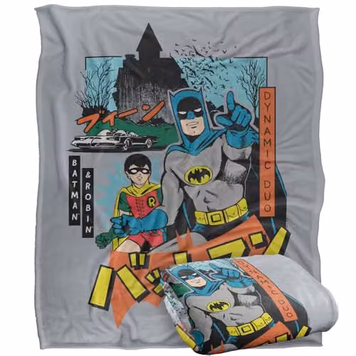 Warner Bros. Batman and Robin Kanji Dynamic Duo Super Soft Fleece Throw Blanket, Multicolour, W: 152 cm, D: 127 cm – 1