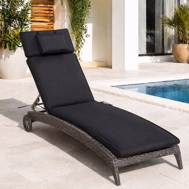 STILVORA Sun Lounger Cushion with Removable Head Pillow in Black