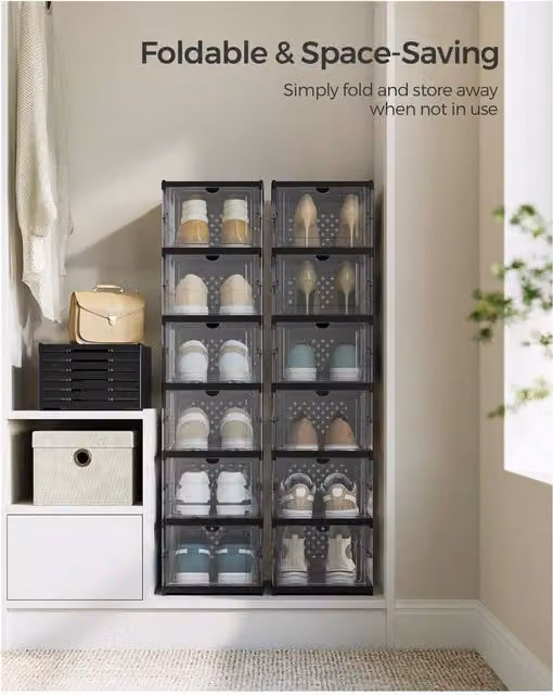 SONGMICS Set of 12 Integrated Shoe Organisers in Black