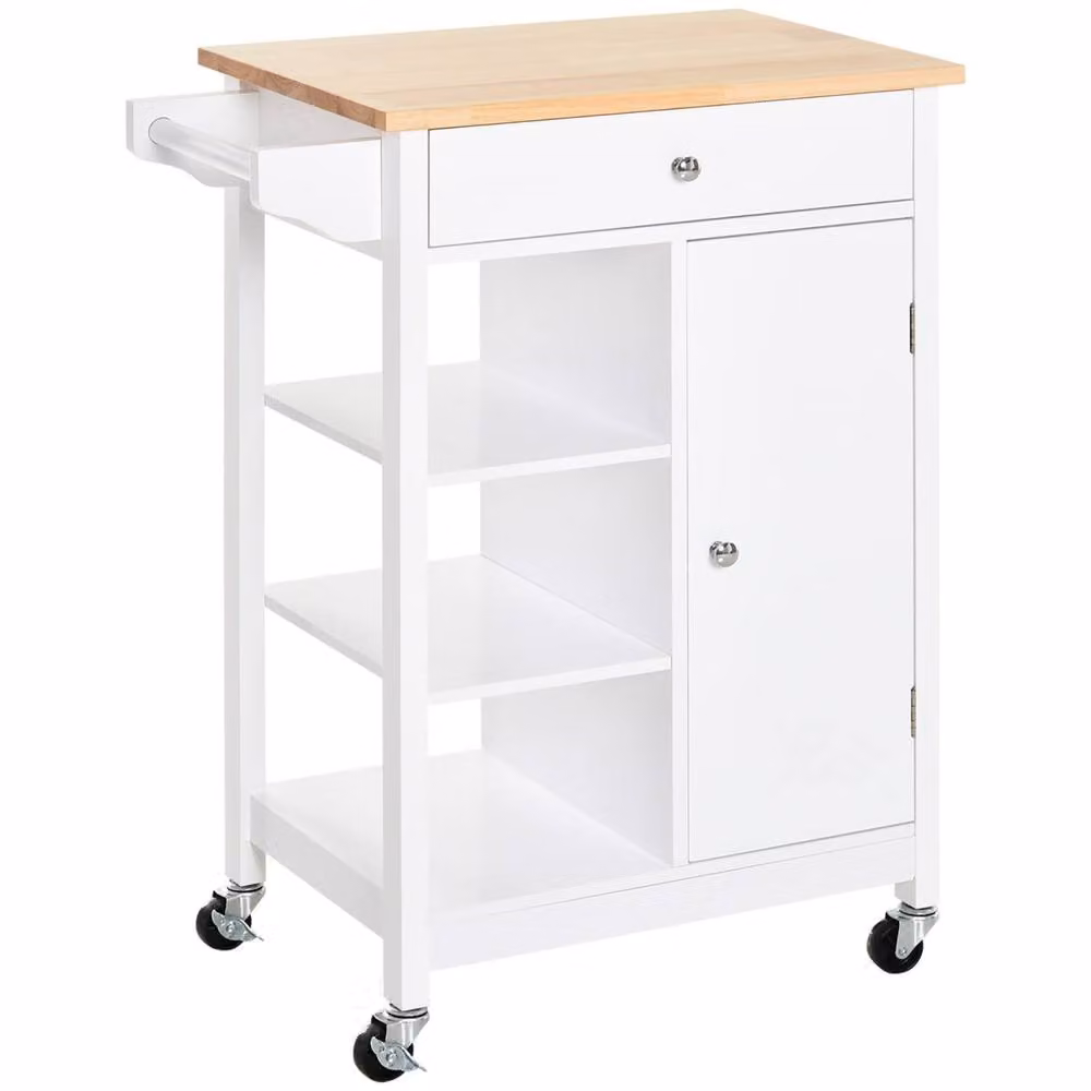 Wyld Haus Yota Mobile Kitchen Island Trolley in White MDF with Natural Rubberwood Top, H 86.5 x W 66.0 x D 39.5 cm – 2