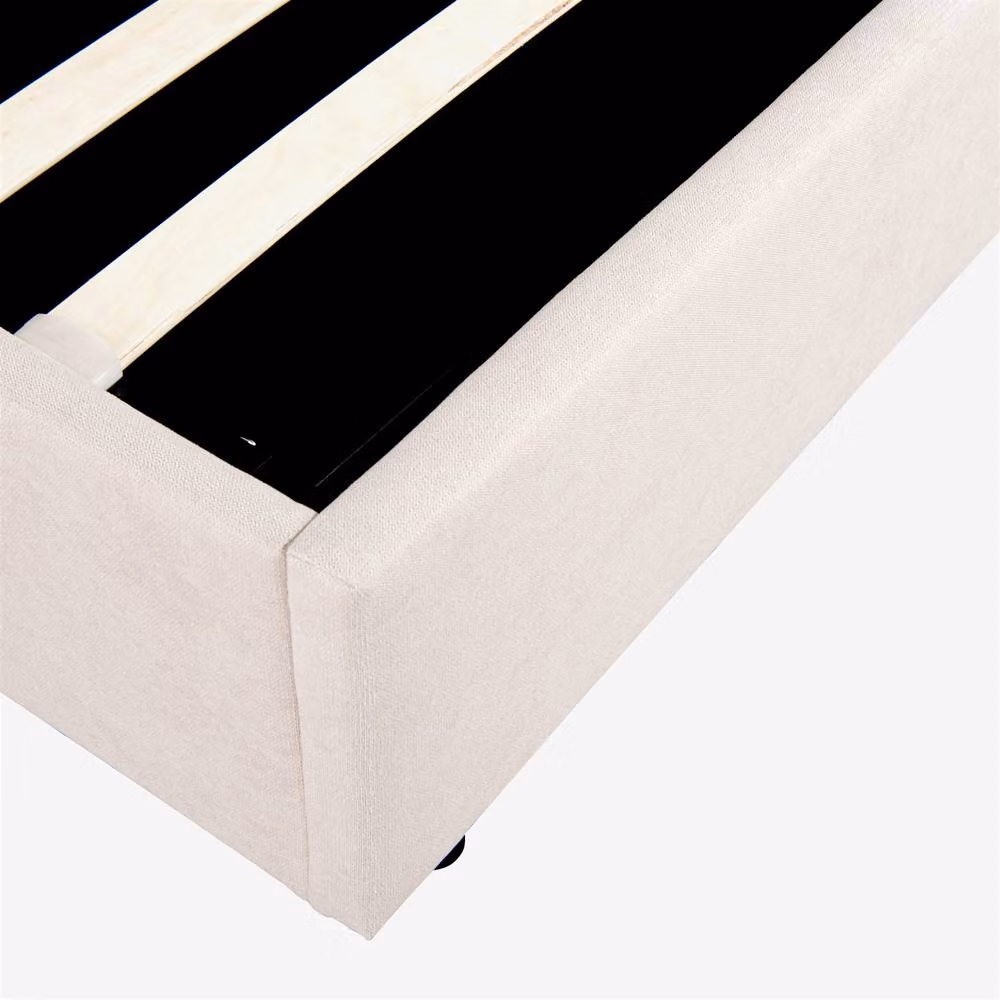 OAT Home Wrenbury Winged Chesterfield Upholstered Ottoman Storage Bed Frame in Sand, W/D/H: 180 x 200 x 166 cm – 3