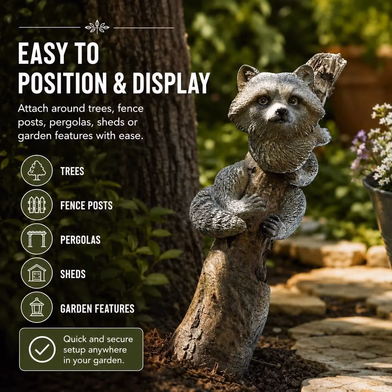 Marco Paul Raccoon Tree Peeker Resin Garden Ornament in Grey – 8