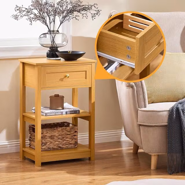 SoBuy Modern Wooden End Bedside Table in Natural Brown