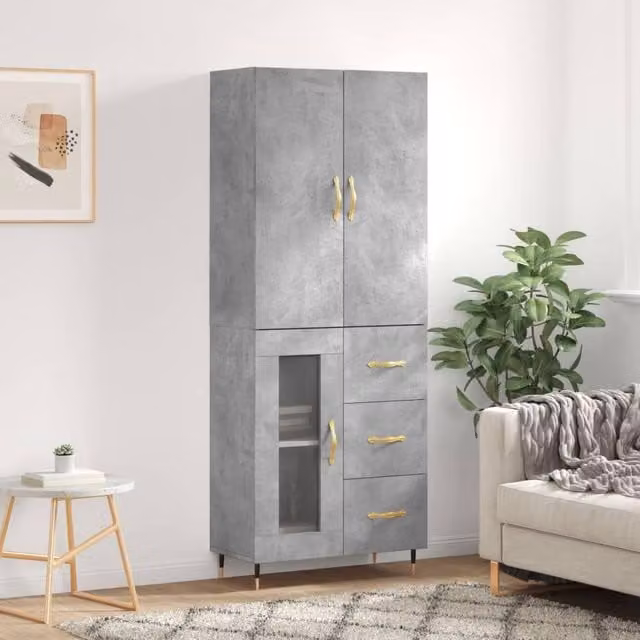 Berkfield Home Modern Highboard in Concrete Grey, W/D/H: 69.5 x 34 x 180 cm