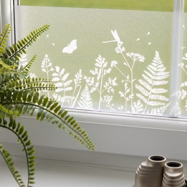 dc fix Spring Border Meadow Floral Static Cling Window Film in White