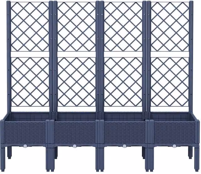 Berkfield Home Garden Planter with Trellis in Blue Grey, W/D/H: 160 x 40 x 142 cm – 1
