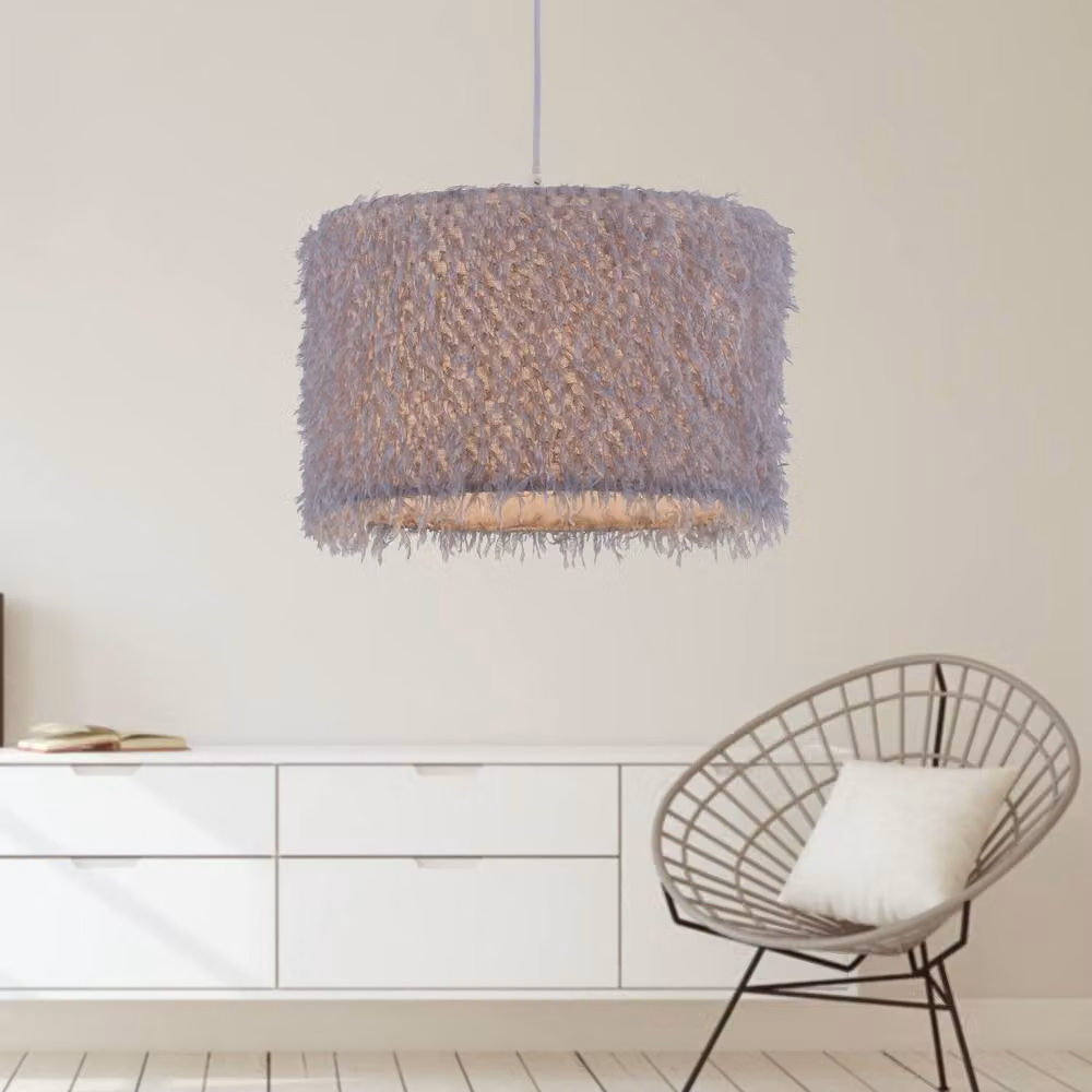 First Choice Lighting Rogers Set of 2 Grey Shaggy Easy Fit Pendant Shades, Diameter: 30 cm – 2
