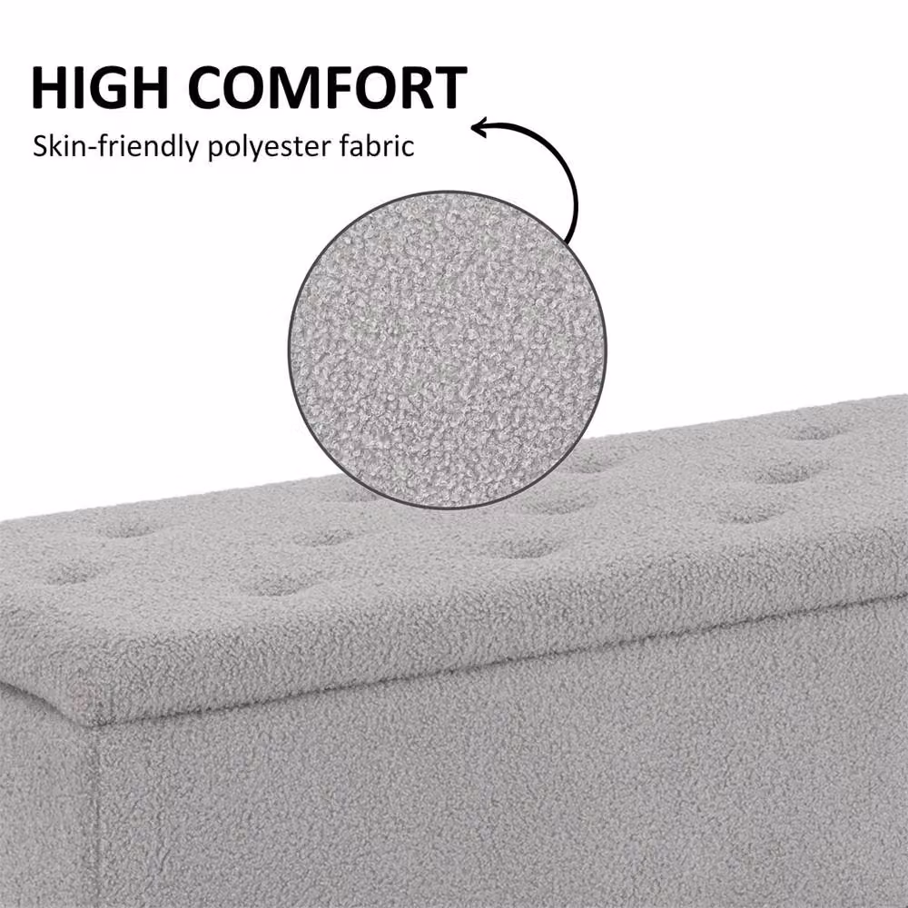 Kelvenix Modern Grey Bouclé Ottoman Storage Box W/D/H: 38.1 x 38.1 x 28.0 cm – 4