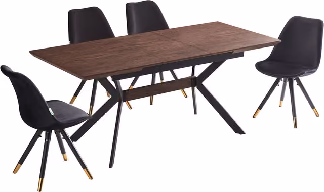 Life Interiors Sofia Blaze LUX Extendable Dining Set with Rectangular Table and 4 Chairs in Black and Gold
