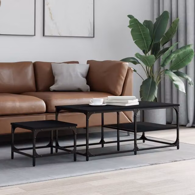 Berkfield Home Nesting Coffee Tables, 2 Piece Set in Black Engineered Wood – 1