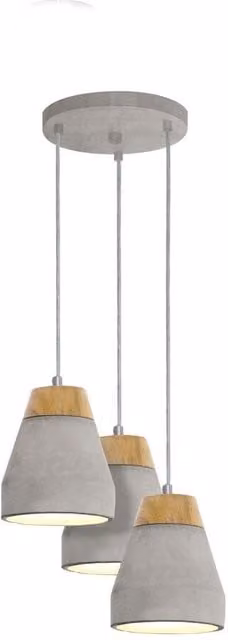 Loops 3-Bulb Pendant Ceiling Light Shade in Brown Wood and Grey Concrete with E27 Fitting – 1