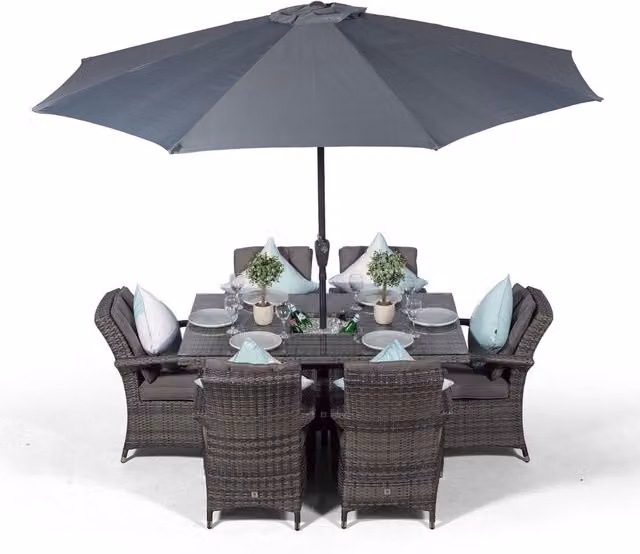 Giardino Arizona Square Rattan Patio Dining Set with Ice Bucket Drinks Cooler in Grey and Brown, 6 Seater