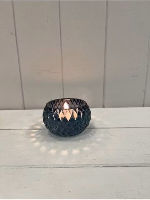 KDMD Blue Diamond Pattern Glass Tealight Holder