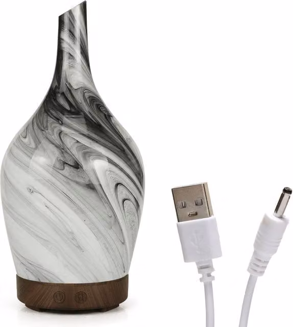 KDMD Aroma Atomiser in Grey Glass with Abstract Design and USB Connectivity