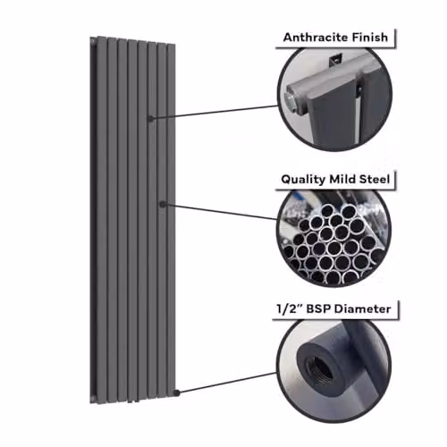 Lux Heat Anthracite Grey Flat Vertical Double Panel Designer Radiator H 160 cm x W 42 cm – 4