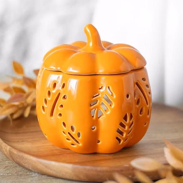 Gloriously Good Autumn Leaves Pumpkin Ceramic Wax Warmer in Orange