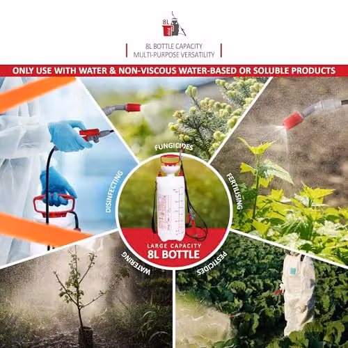 NETTA 8L Manual Pressure Garden Sprayer in White and Transparent with Adjustable Mist Nozzle for Plants, Fertilizer and Weed Killer – 5
