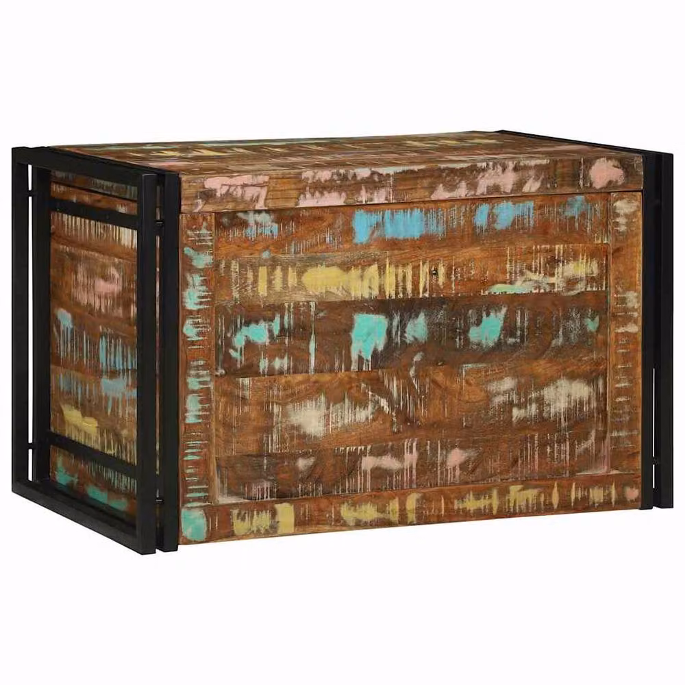 Berkfield Home Multicolour Rustic Storage Box in Solid Wood, W: 80 cm, D: 50 cm, H: 50 cm – 2