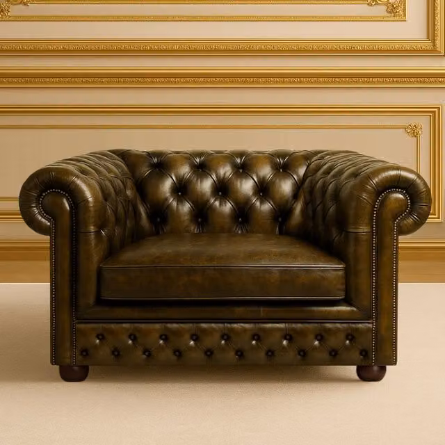 Somnior Beds Ltd Oxford 1 Seater Vintage Brown Leather Chesterfield Sofa