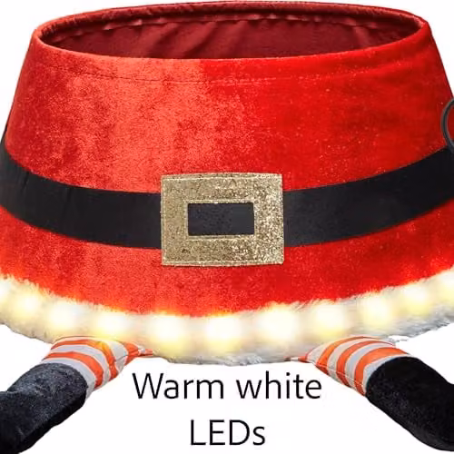 Shatchi Red LED Christmas Tree Skirt with Warm White Lights – 5