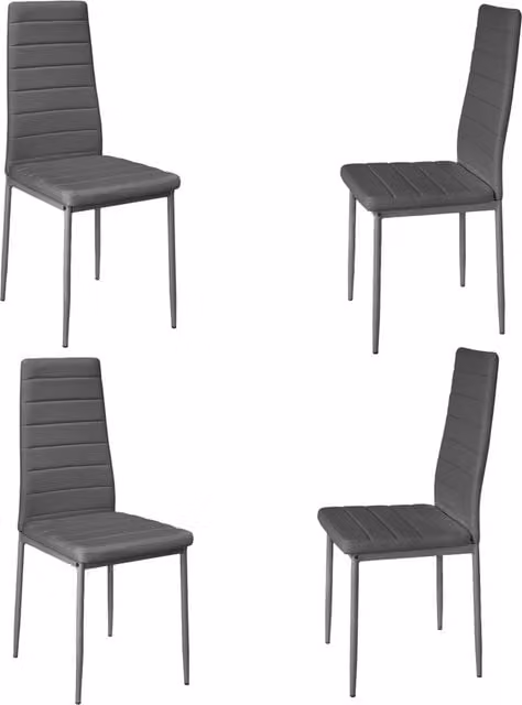 Livingandhome Set of 4 Grey Faux Leather Armless High Back Dining Chairs