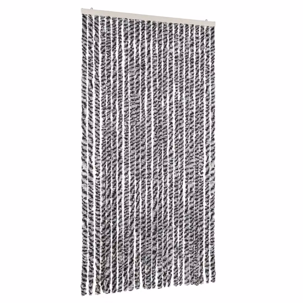 Berkfield Home Striped Chenille Fly Curtain in Grey, Black and White, W/H: 100 x 220 cm – 2