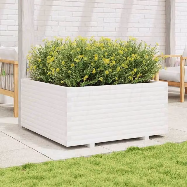 Berkfield Home Beautiful Garden Planter in White Solid Pine Wood, W/D/H: 100 x 100 x 49.5 cm – 1