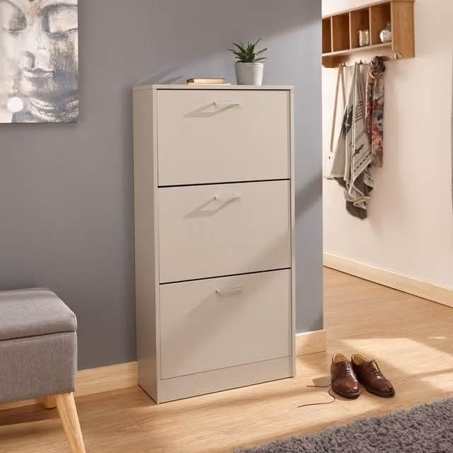 GFW Stirling Three Tier Shoe Cabinet in Grey