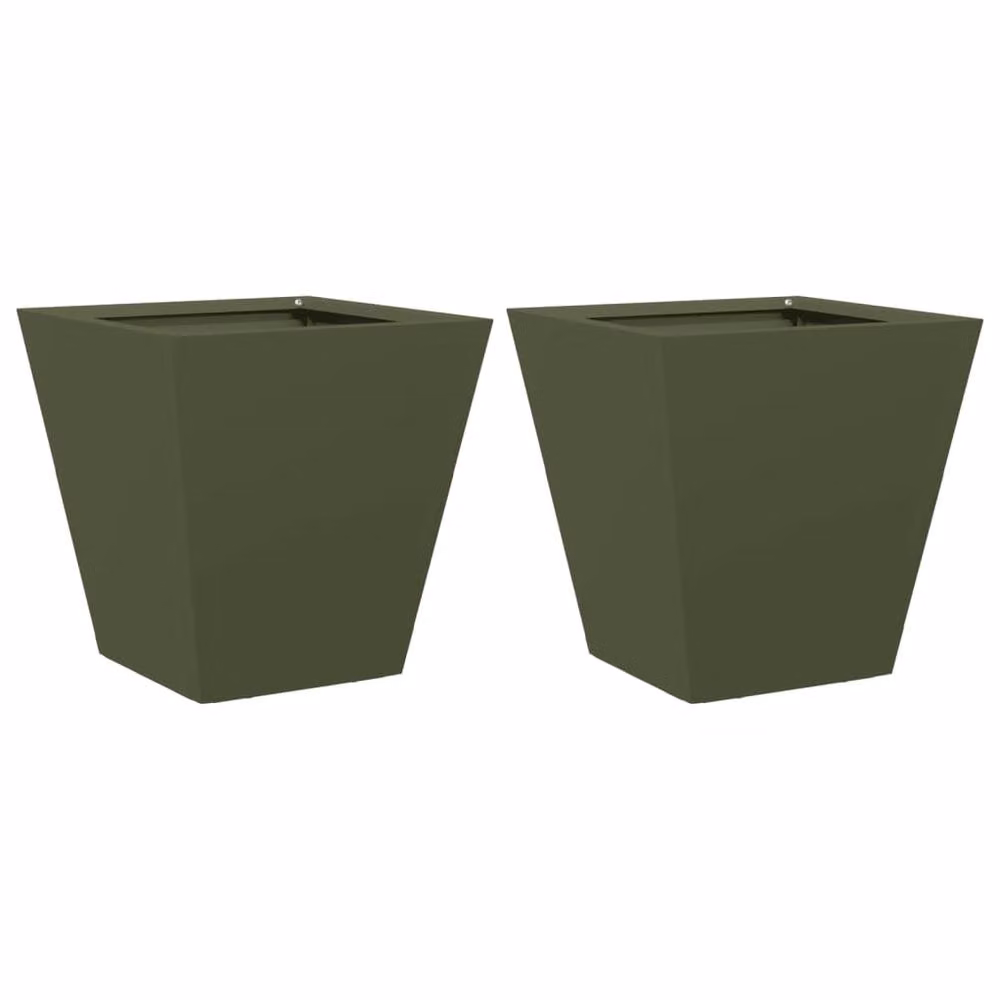 Berkfield Home Steel Garden Planter Tubs, Green, 2 Pack, W/D/H: 30 x 30 x 30 cm – 2