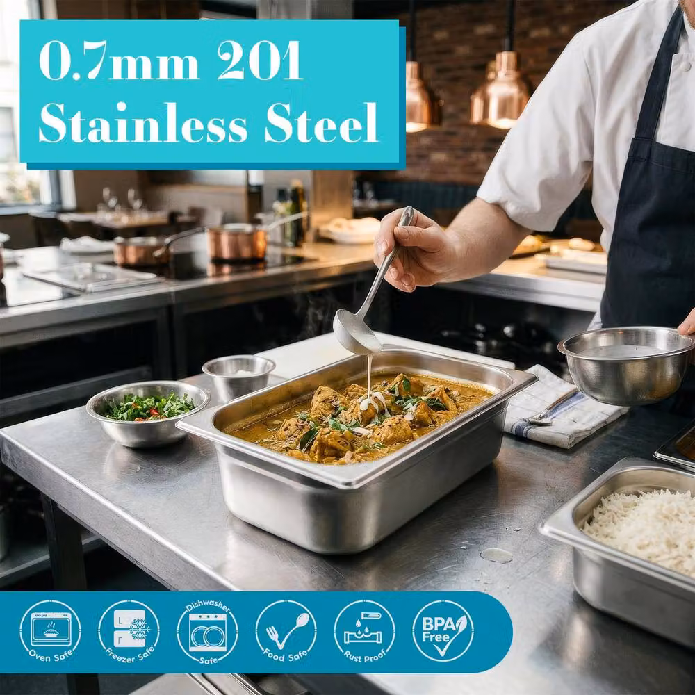 Argon Tableware Stainless Steel Gastronorm Container, Silver, 1/3 100mm, 3.5L – 2
