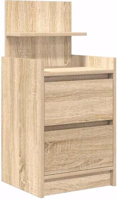 Berkfield Home Sonoma Oak Bedside Cabinet with 2 Drawers in Light Tan, W/D/H: 38 x 34 x 80 cm