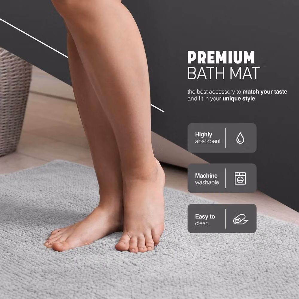 Keplin Non-Slip Microfibre Chenille Bath Mat in Light Grey, W: 80 cm, D: 50 cm – 3