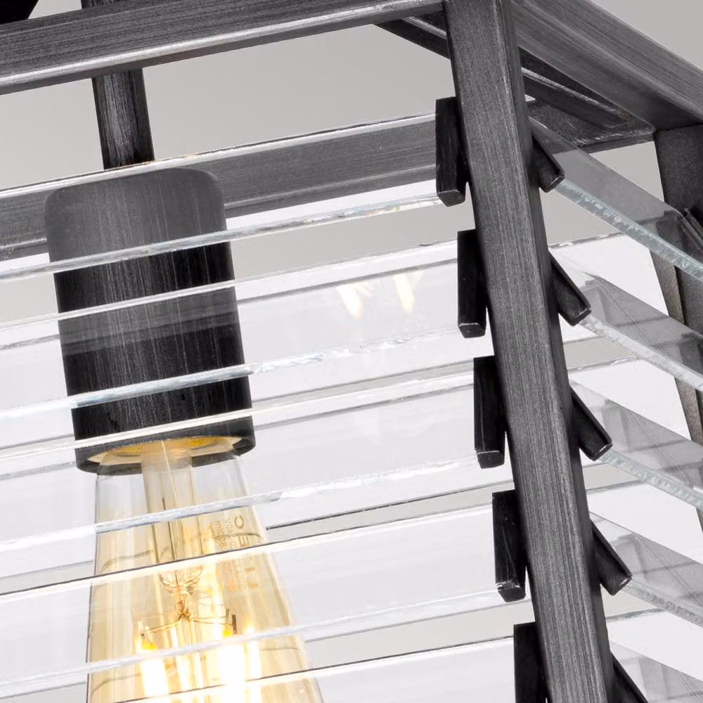Netlighting Louvre 1 Light Pendant Lantern in Grey with Glass and Metal Finish – 2