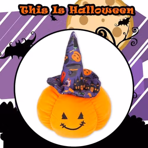 VFM e-Store Pumpkin Soft Toy Halloween Decoration in Black, Purple and Orange, W/D/H: 23 x 16 x 1 cm – 6