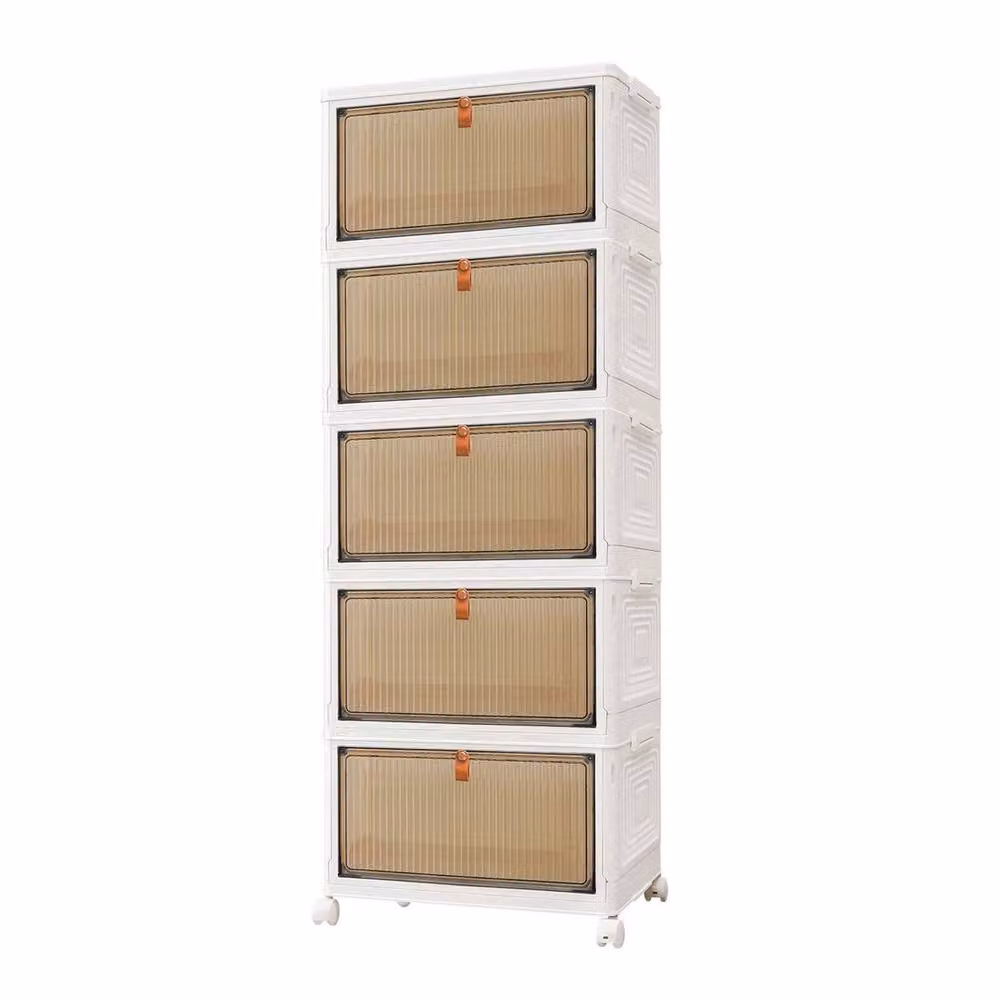 NESTLUNE 5 Tier Folding Stackable Storage Box in White, W/D/H: 100 x 15 x 15 cm – 2