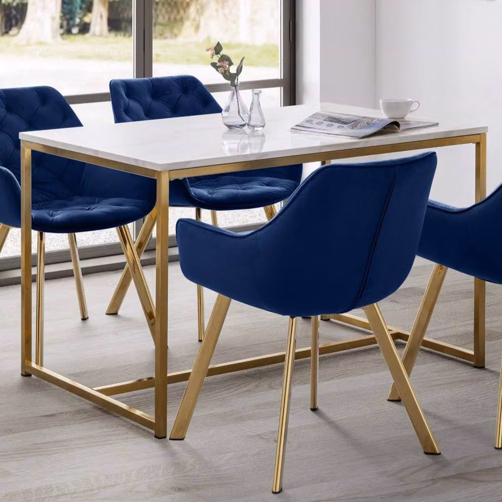 Cheshire Premium Scalino Rectangular Marble Dining Table in Gold and Multicolour, W: 120 cm, H: 75 cm – 2