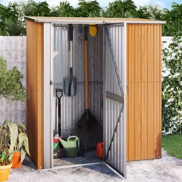 Berkfield Home Garden Shed in Brown, Galvanised Steel with Wooden Look, W/D/H: 180.5 x 97 x 209.5 cm