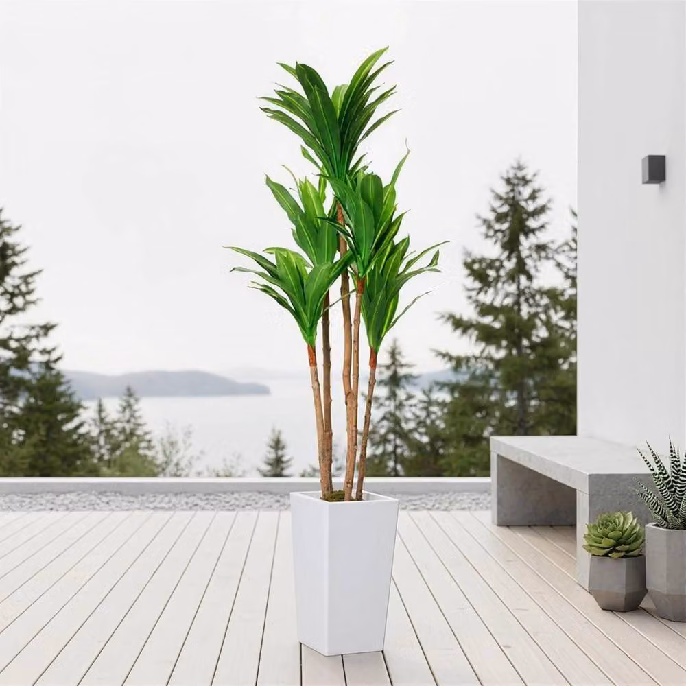 VOGREX Artificial Brazilian Wood Tree in Green Concrete Pot – 3