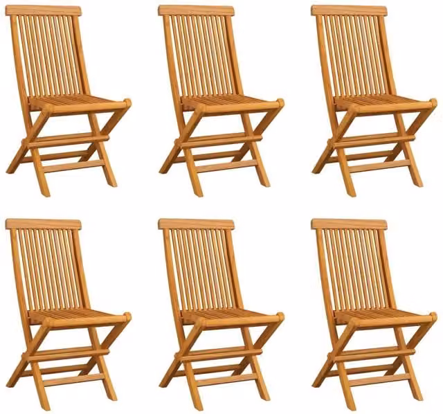 Berkfield Home Set of 6 Folding Garden Chairs in Brown Solid Teak Wood