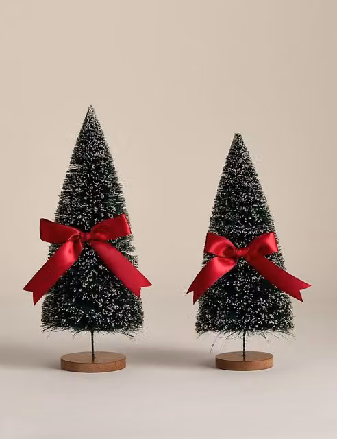 M&S 2 Pack Green Abstract Bow Christmas Tabletop Decoration Trees
