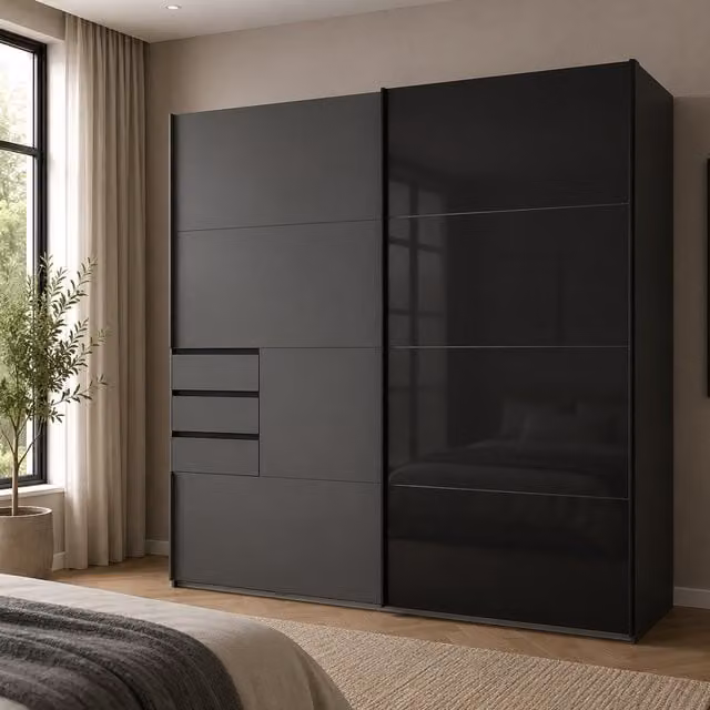 KDMD Saigon 225cm Grey Sliding Doors Wardrobe with Glass Details – 1